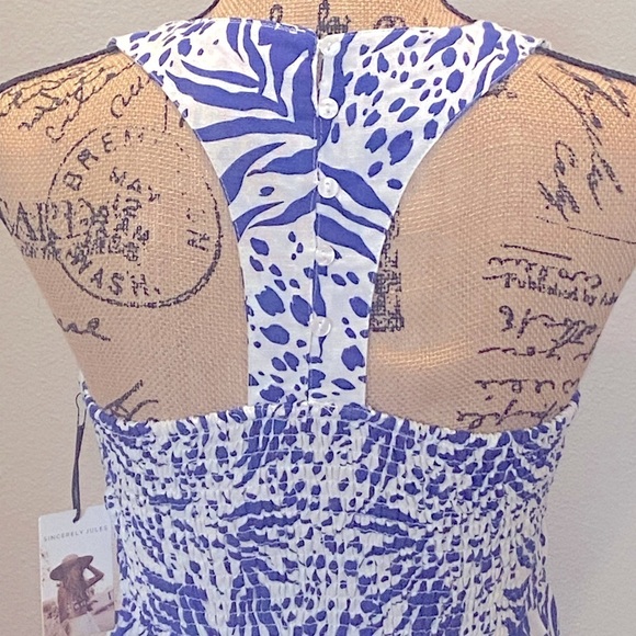 Sincerely Jules Blue White Print Razor Back Maxi Dress S NWT - Picture 5 of 6